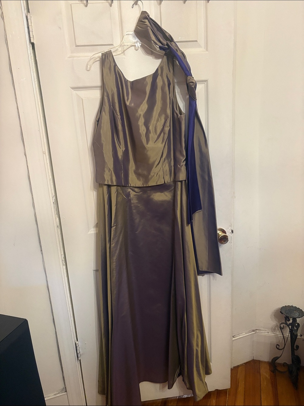 JS Collections Olive Satin Maxi Dress with Matching Scarf